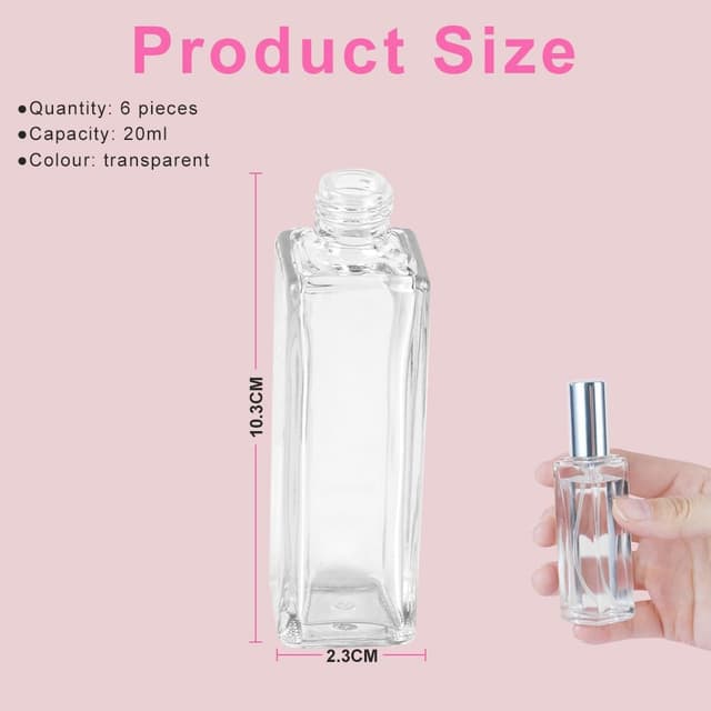 Detalle 2 de LOPHE Nebulizzatore Profumo in vetro, set da 6 pezzi da 20 ml con accessori per viaggio (trasparente)