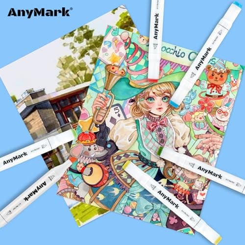 Detalle de AnyMark rotuladores de alcohol de doble punta (100 colores) para bocetos, cómics y colorear