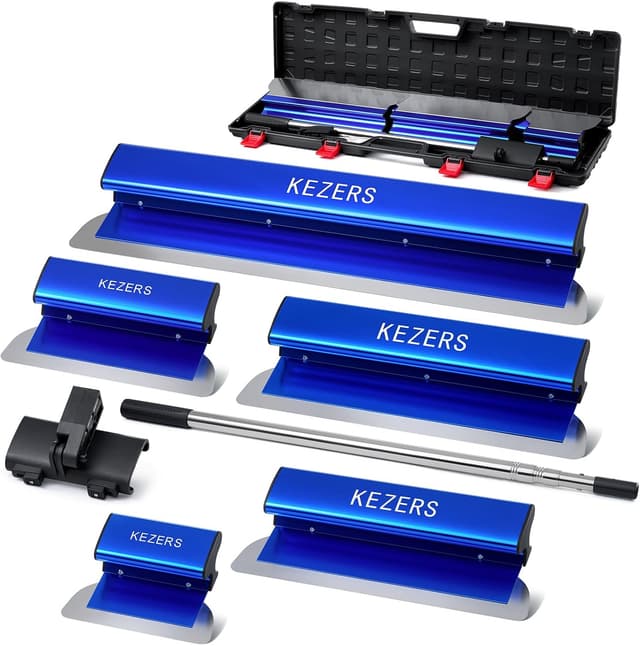 Detalle de KEZERS Flächenspachtel Set (5-teilig) inkl. Teleskopstange, Koffer & ergonomischem Griff für Wände und Decken
