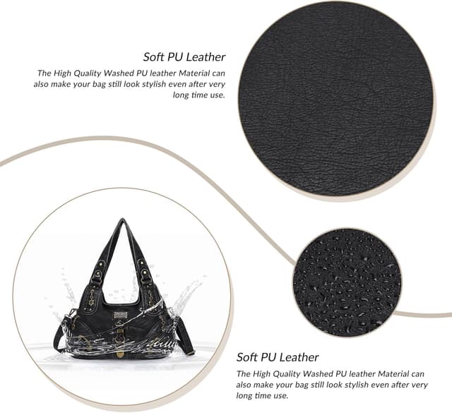 Detalle 2 de Angel Kiss Damen Schultertasche Hobo – Umhänge-/Henkeltasche aus weichem PU-Leder mit Reißverschluss