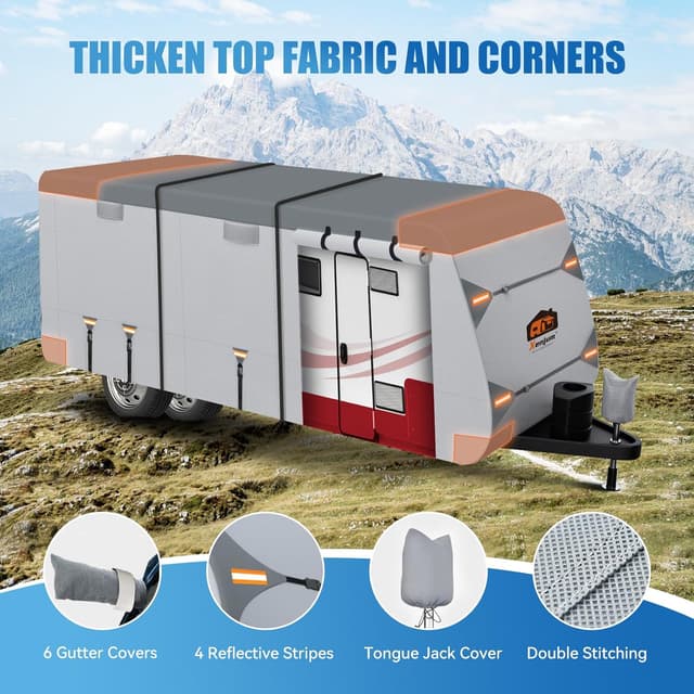 Detalle de Xenjum 7-Layer RV Cover for 33–35 ft Travel Trailers (Weatherproof, UV Resistant) + Gutter & Jack Covers