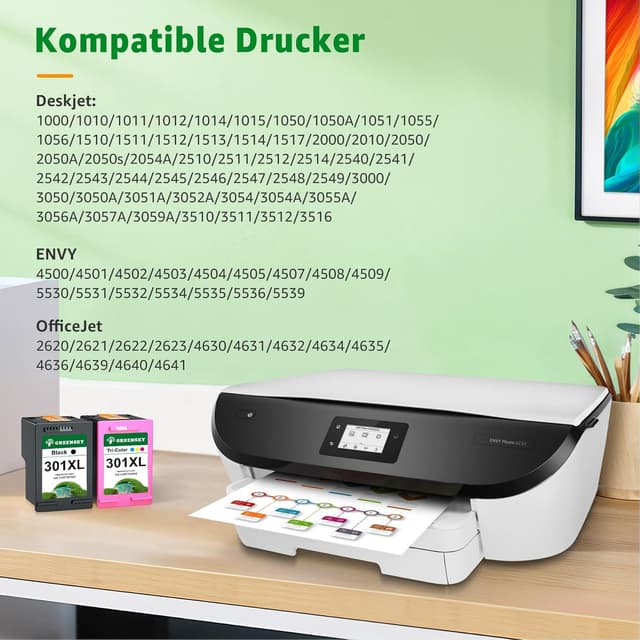 Detalle de GREENSKY 301 XL Druckerpatronen Multipack für HP 301 / 301XL (kompatibel für u. a. Envy 4500/5530, DeskJet 2540, OfficeJet 4630)