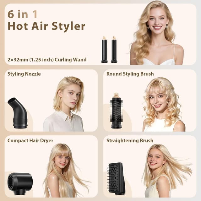 Detalle 2 de Sendowtek Spazzola Asciugacapelli 6 in 1 950W: set multi hair styler con arricciacapelli automatici e accessori