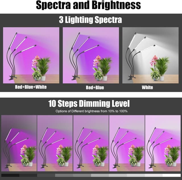 Detalle 2 de Railee Pflanzenlampe LED Vollspektrum 3 Köpfe