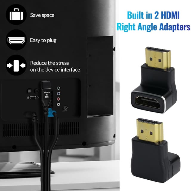 Detalle de Mygatti 4K Ultra HD HDMI 2.0 Kabel-Set (10 Stück) 1,5 m mit Winkel-Adaptern für Laptop, Monitor, HDTV, PS5, Xbox