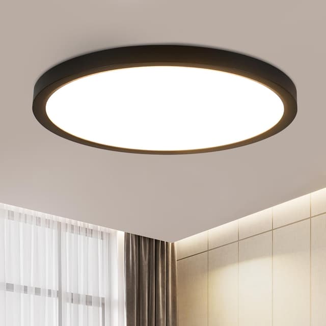 Detalle de ZMH Deckenlampe LED fürs Badezimmer, flach (Ø 30 cm), 24 W, 3000 K, IP44, schwarz