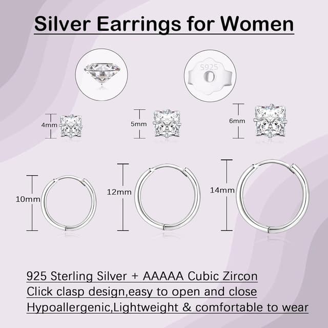 Detalle de Loutade Ohrringe Silber 925 Set mit 5 Paaren: Creolen & Ohrstecker für mehrere Piercings (hypoallergen)