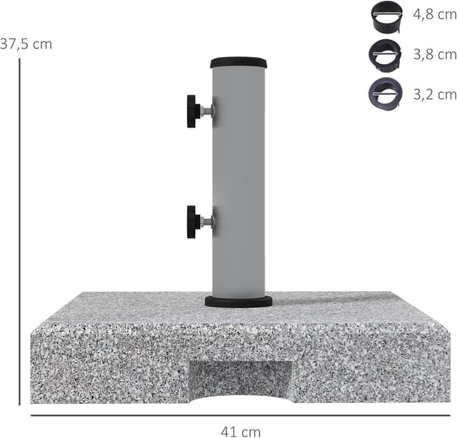 Detalle de Outsunny Pied de parasol en granit carré avec roulettes – compatibilité mât Ø32/Ø38/Ø48 mm, 28 kg