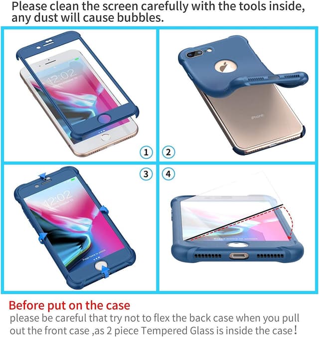 Thumbnail 6 de ORETECH 360° Stoßfeste Hülle kompatibel mit iPhone 7 Plus / 8 Plus (5,5") inkl. 2× Displayschutzfolie – Blau