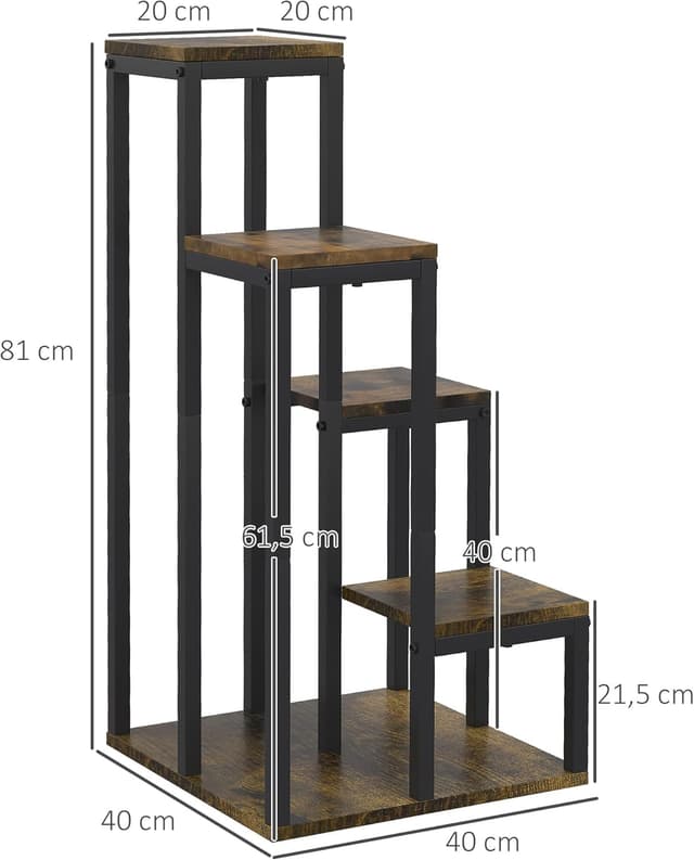 Thumbnail 6 de Outsunny support pour plantes étagère 4 niveaux noir – 40 x 40 x 81 cm