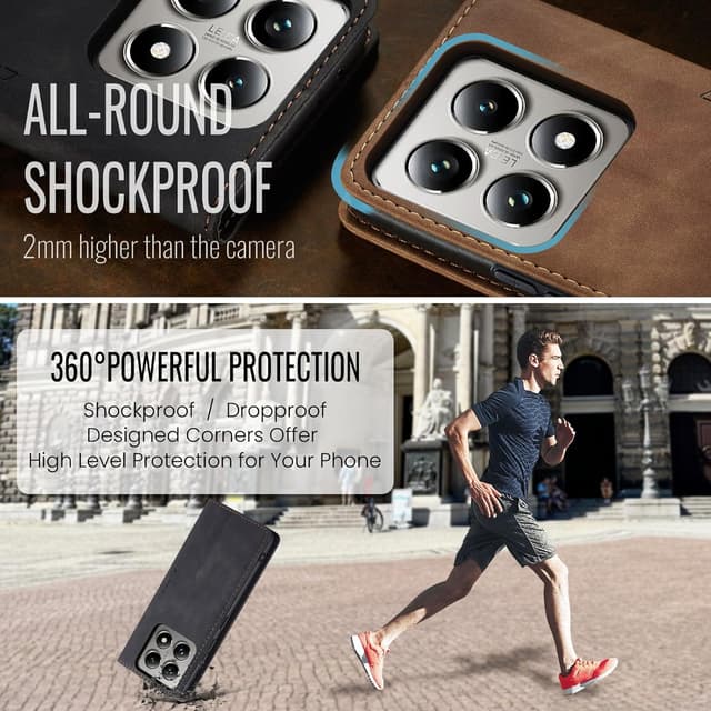 Thumbnail 6 de Cracedily Handyhülle für Xiaomi 14T Pro: Klapp-Flipcase mit Kartenfach, Magnetverschluss und Standfunktion (Schwarz)