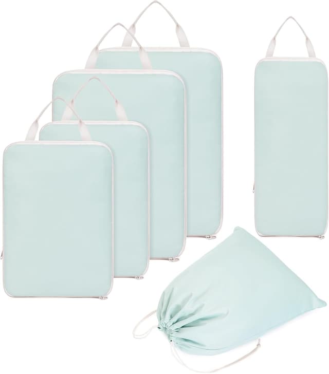 Detalle 2 de Narwey 6-piece Compression Packing Cubes Set (Mint Green) for cabin hand luggage organisers