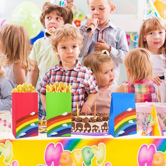 Detalle de flintronic 48 Pack Kraft Sweet Party Bags with Rainbow Design and Smile Stickers (13 × 8 × 24CM)