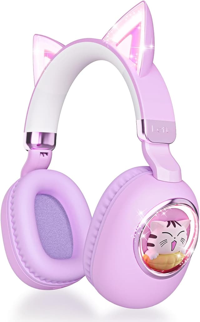 Detalle de esonstyle Cat Ear Kids Headphones (Bluetooth 5.4) with 85dB Safe Volume Limit, Mic + Wired 3.5mm/USB-C