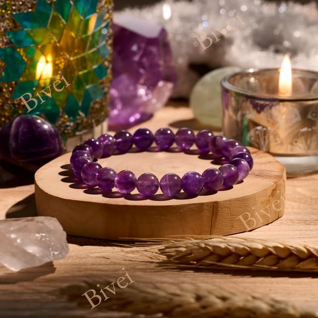 Detalle 2 de Bivei Kristall-Armband für Frauen mit 8-mm-Perlen (elastisch, natürliches Halbedelstein-Feeling)