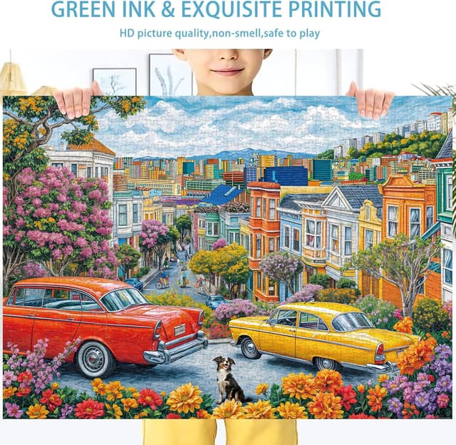 Detalle 1 de MOJIGE Puzzle 1000 Teile „Stadtlandschaft“ für Erwachsene, 70×50 cm, 1000-teiliges Motiv mit Poster