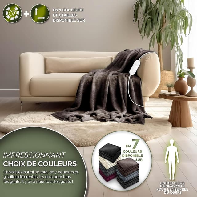 Detalle de Sinnlein Chauffe-lit surmatelas chauffant 160 x 120 cm marron, 9 niveaux et arrêt automatique