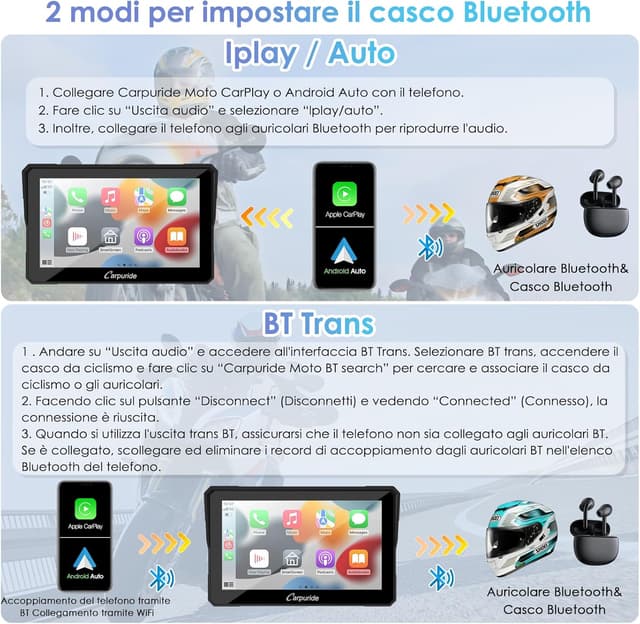 Thumbnail 2 de Carpuride W702 schermo CarPlay per moto 7" impermeabile