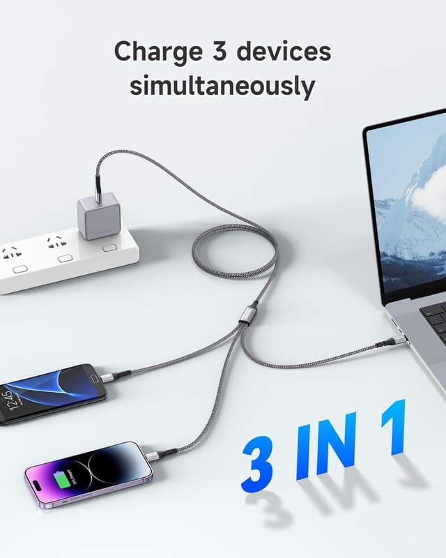Detalle 2 de NINGKPOW 100W Multi USB‑C 3‑in‑1 Charging Cable 2M