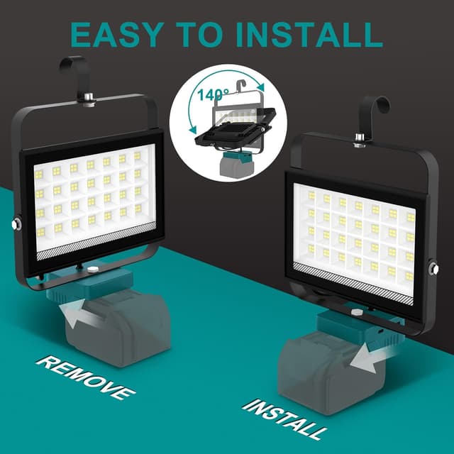 Detalle de NATPOW Cordless LED Work Light (2 Pack) for Makita 18V batteries – USB & Type C charging