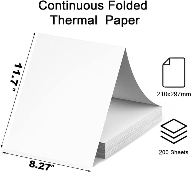 Detalle de 200 fogli carta termica A4 piegata 210 x 297 mm per stampante termica portatile