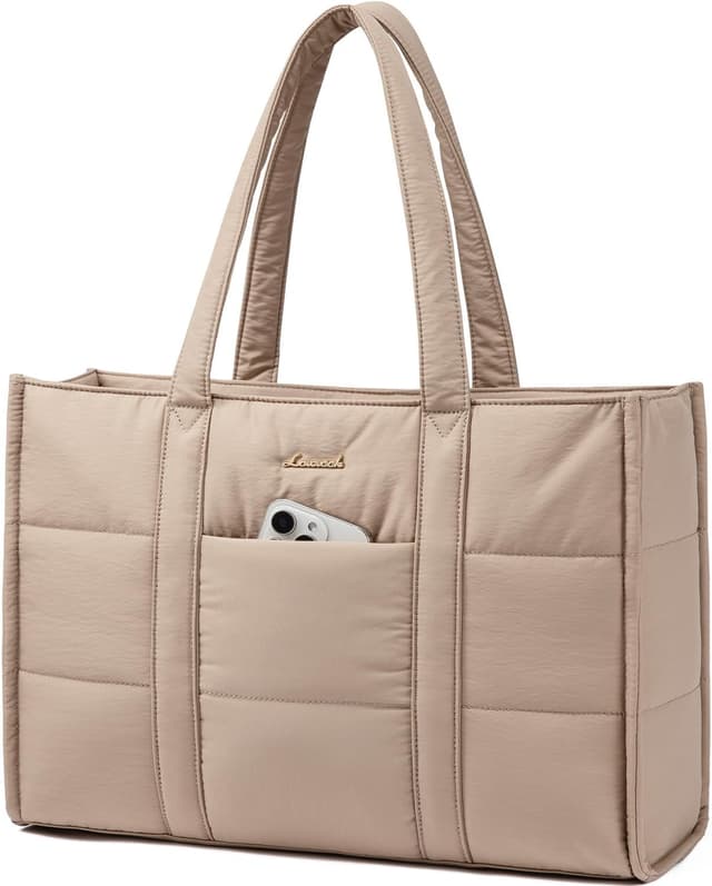 Detalle de LOVEVOOK Laptop Handtasche Damen für 15,6 Zoll – großer Puffer- Shopper als Arbeitstasche