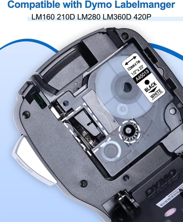 Detalle de 6er-Set Upwinning Dymo D1 Etikettenband 12 mm x 7 m weiß (kompatibel, A45013/45013)