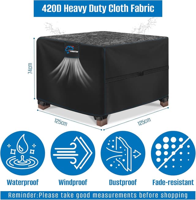 Detalle 2 de SIRUITON Abdeckplane für Gartenmöbel 125x125x74 cm mit Belüftungsöffnungen (PU 420D, wasserdicht & winddicht)