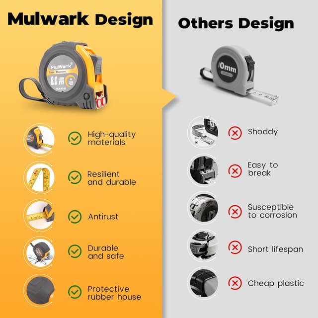 Thumbnail 6 de MulWark 8m tape measure Dual-scale, magnetic hook 📏