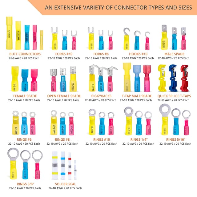 Detalle 2 de Wirefy Kabelschuhe Set (Quetschverbinder) mit Ringkabelschuhen & Stoßverbindern – 1080 Stück für Kfz- und Elektroarbeiten
