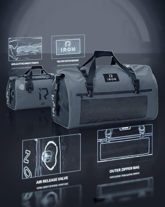 Detalle de BORLENI Borsa da Moto Impermeabile 30L con chiusura rolltop e sistema MOLLE