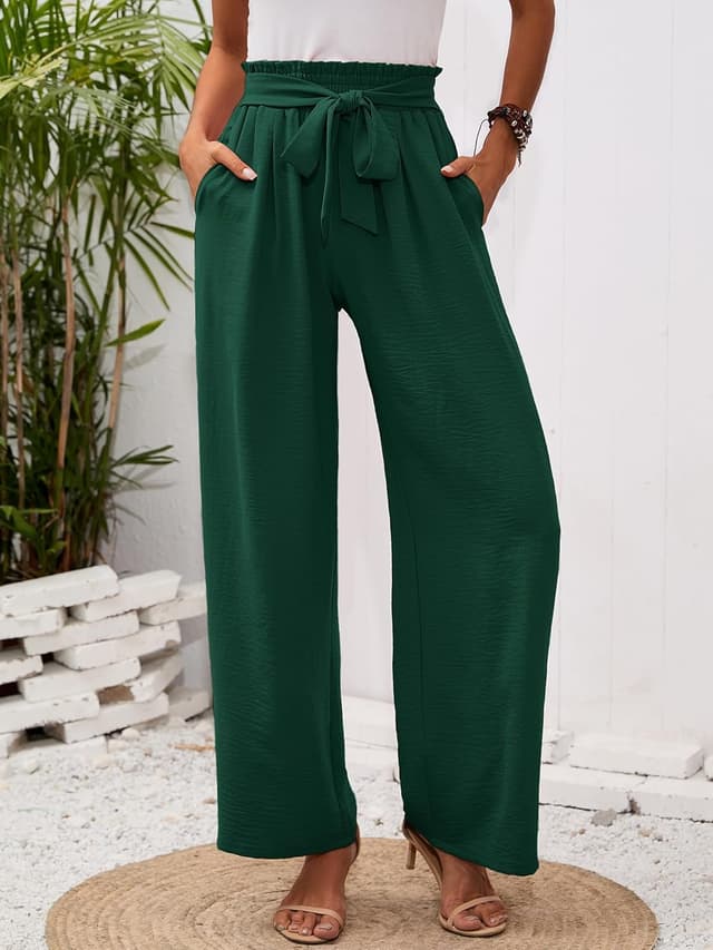 Detalle 2 de Heymoments Women’s Wide-Leg Lounge Pants with Pockets, Lightweight High-Waisted Tie-Knot Trousers