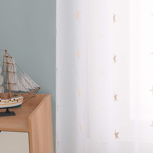 Detalle de Deconovo eyelet faux linen net curtains with embroidered star voile, 55 x 114 drop (1 pair)