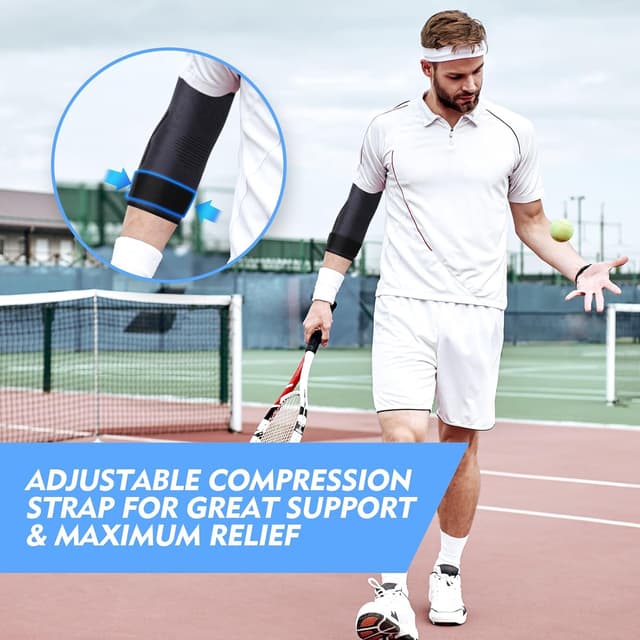 Detalle de Lusenone Elbow Support with Strap (Adjustable Compression Sleeve) for Tennis/Golfers Elbow, Tendonitis & Arthritis, Size M