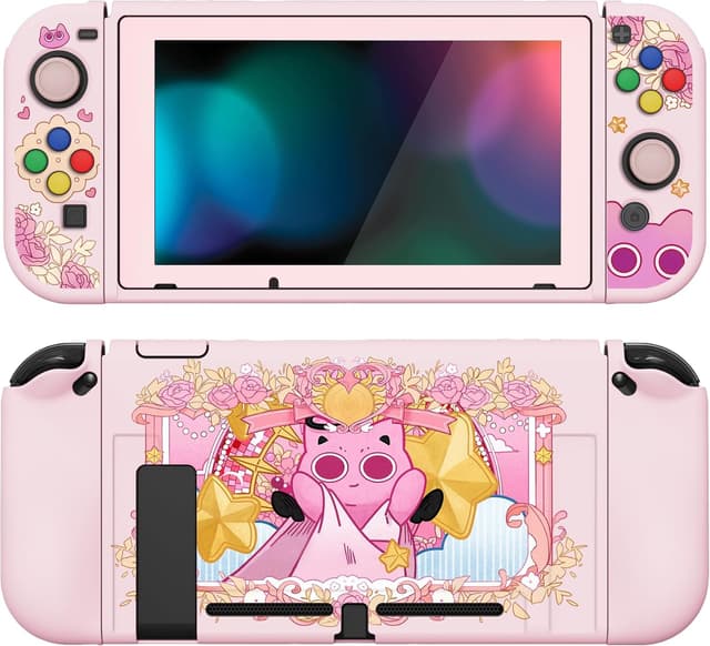 Detalle de playvital ZealProtect Soft Protective Case for Nintendo Switch (PP & Pink) with tempered glass screen protector