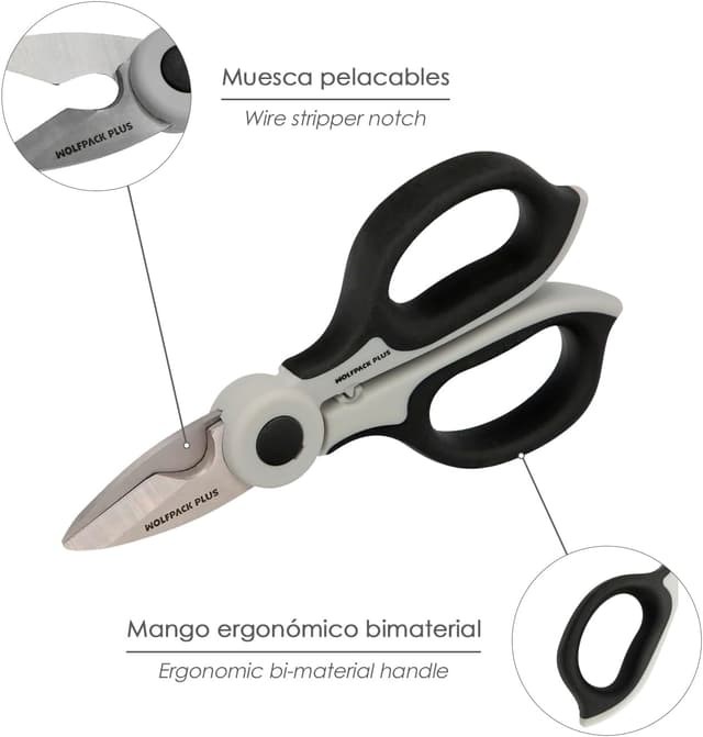 Detalle de Forbici Elettricista da 155 mm con manico TPR Plus (non tensione) e lame in acciaio inox