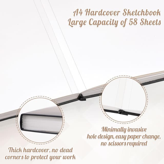 Thumbnail 3 de A4 Sketchbook 58 Sheets (116 pages) with 200GSM Thick Paper – Black Hardback Drawing Pad, 21 x 29.7 cm