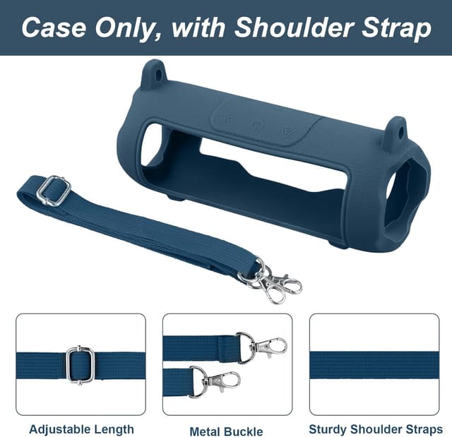 Detalle 2 de Khanka silicone protective cover for JBL Flip 7 with detachable shoulder strap (blue) – case only