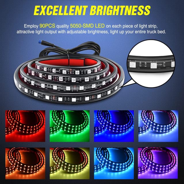 Detalle de Nilight 3PCS 60-Inch RGB Truck Bed Light Strip Kit (270 LED) with RF Remote