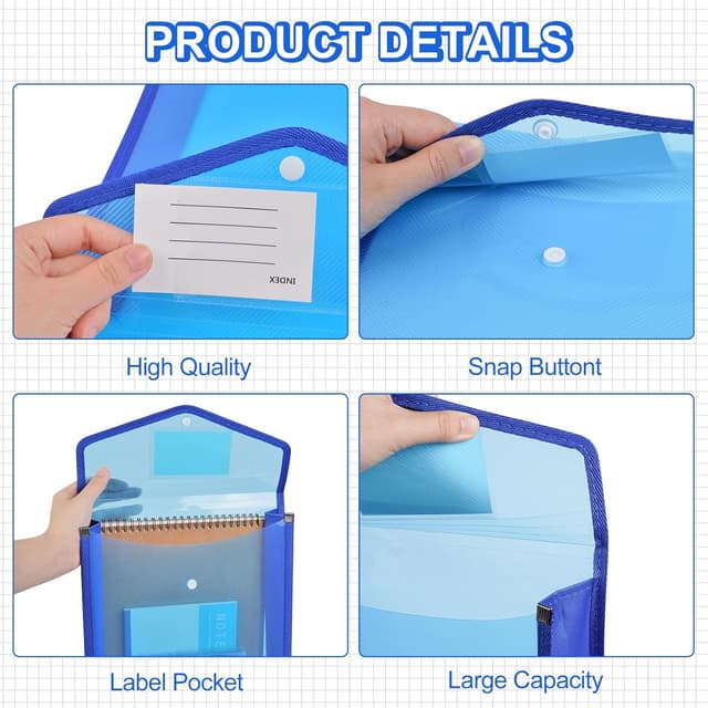 Detalle de Vicloon Sichttasche Dokumenten, 5er Set A4 (Blau/Gelb/Rot/Grün/Weiß) mit Druckknopf