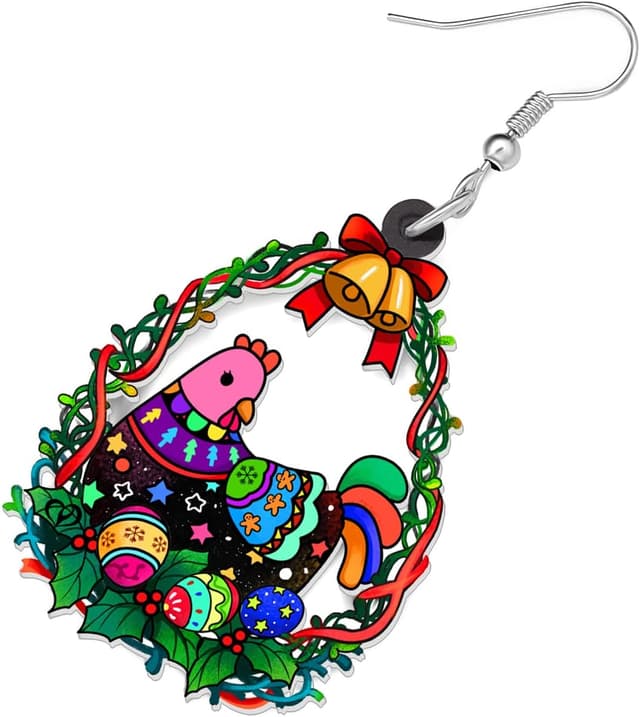 Detalle de BAMAY Hühner-Ohrringe aus Acryl mit baumelndem Design und Edelstahl-Ohrhaken