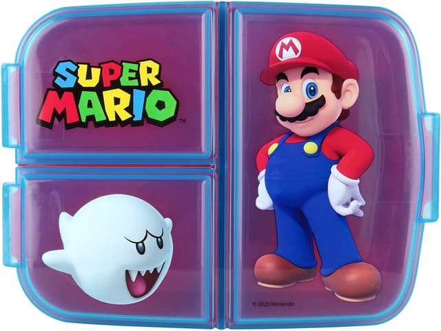 Detalle de p:os Super Mario Brotdose für Kinder mit 3 Fächern, Clip-Verschlüssen und bpa-freiem Kunststoff