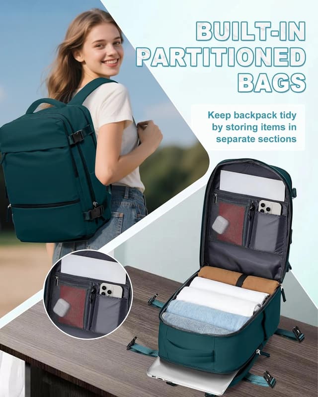 Detalle de SZLX großer Reiserucksack 40x30x20 mit Vakuum-/Kompressionsfunktion, Laptopfach und Schuhfach – passend für Ryanair & Wizz Air Handgepäck