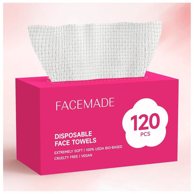 Detalle de FACEMADE 120 Count Disposable Face Towels (100% Biobased Face Towelettes)