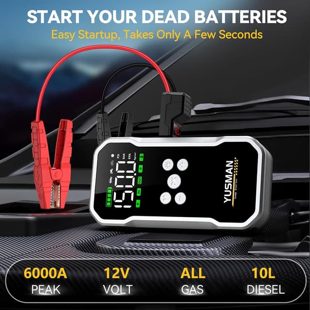 Detalle de YUSMAN Booster Batterie Voiture 6000A avec compresseur 150 PSI (12V) – démarrage portable + power bank 15800 mAh
