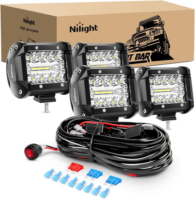 Detalle de Nilight ZH416 4PCS 4-Inch 60W Triple Row LED Pod Light Bar Combo (6000LM) with 16AWG Wiring Harness