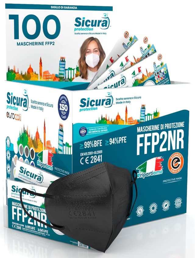 Detalle de 100 Mascherine FFP2 Nero CE Made in Italy