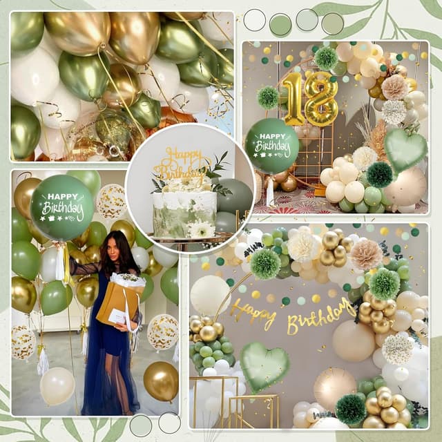 Thumbnail 4 de Decoration Anniversaire Vert sauge kit complet