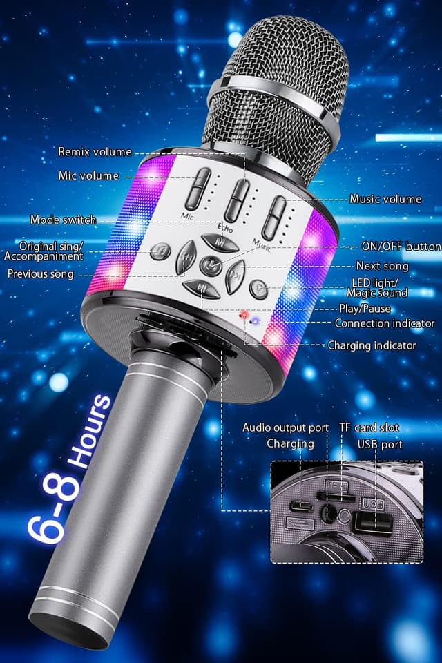 Detalle 2 de BONAOK Bluetooth-Mikrofon fĂŒr Kinder mit LED đ€