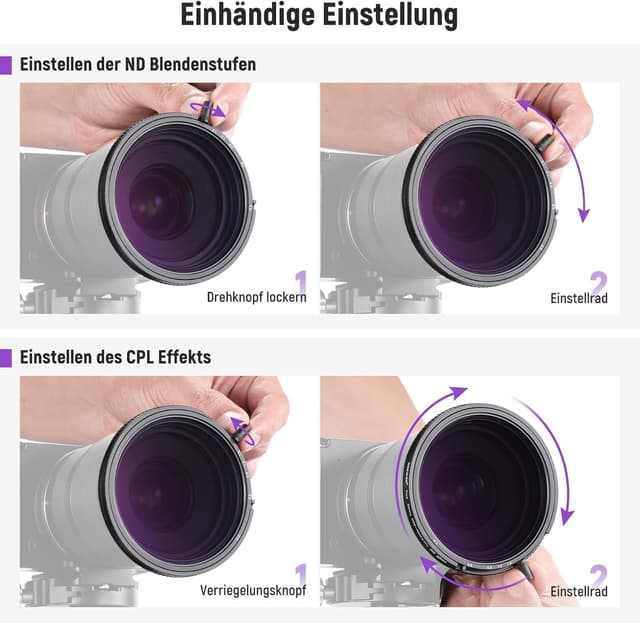 Thumbnail 6 de NEEWER 62mm True Colors variabler ND2–ND32 & CPL Hybridfilter (ND/CPL, Aluminiumrahmen)